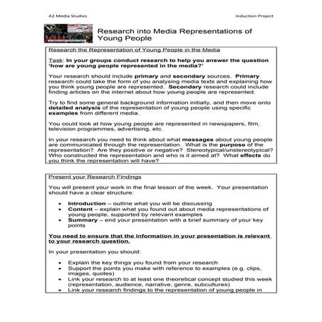 A2 induction research into representations of youth