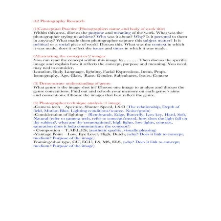 A2 photography research