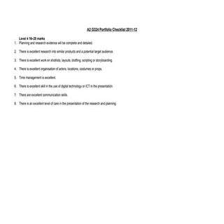 A2 portfolio checklist