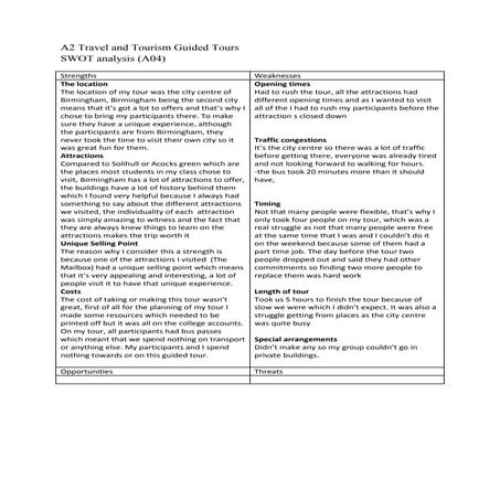 A2 travel and tourism guided tours swot | DOCX