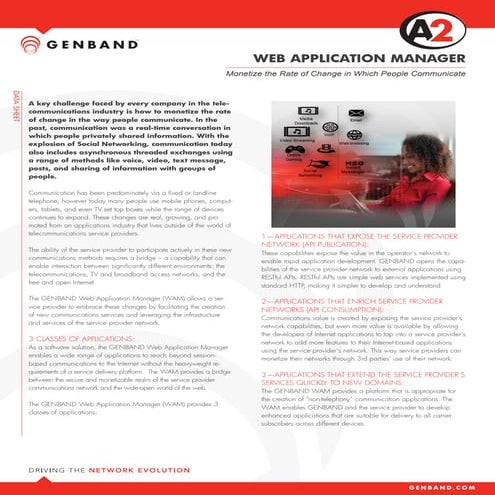 GENBAND A2 Web Application Manager datasheet