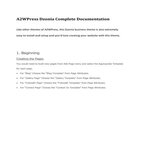 A2WPress Dzonia Theme Documentation