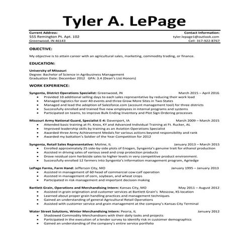 Tyler LePage Resume April 4, 2016