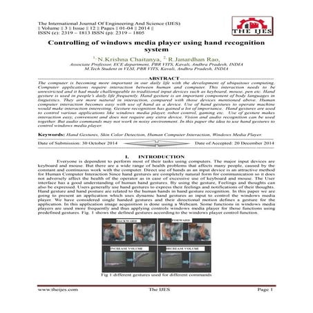 Controlling of windows media player using hand recognition system