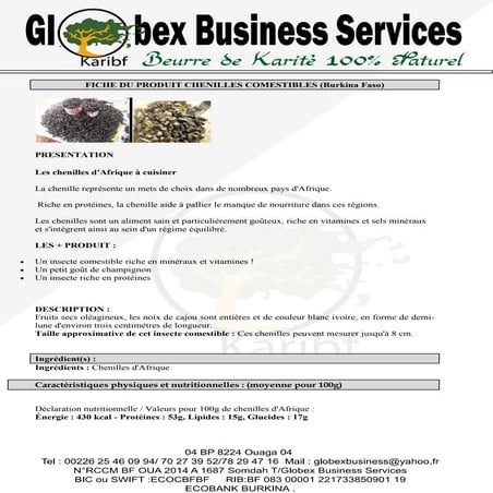 FICHE TECHNIQUE CHENILLES COMESTIBLES