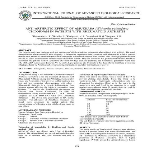 40.Anti-Arthritic effect of Amukkara (Withania somnifera) chooranam in patien...