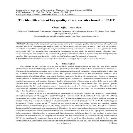 The identification of key quality characteristics based on FAHP