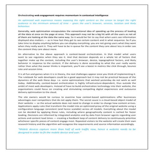 Orchestrating web engagement requires momentum in contextual intelligence 