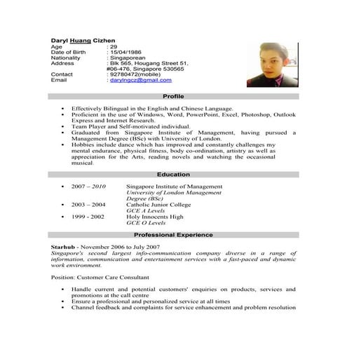 Daryl Huang Cizhen - CV 15. | PDF