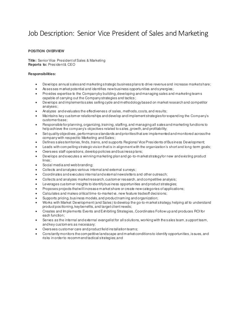 vice president of sales and marketing job description