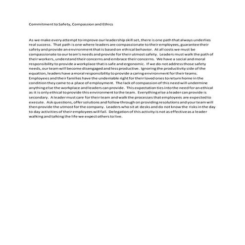 Commitment to Safety, Compassion and Ethics
