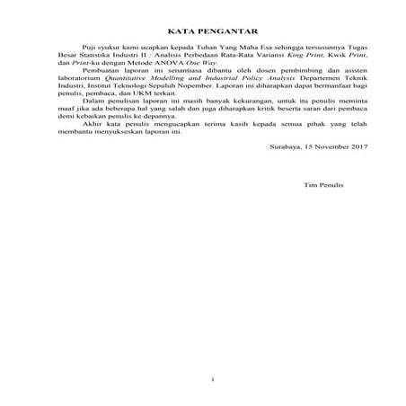ANOVA (Analysis of Variance) One Way terhadap data dari 3 tempat cetak