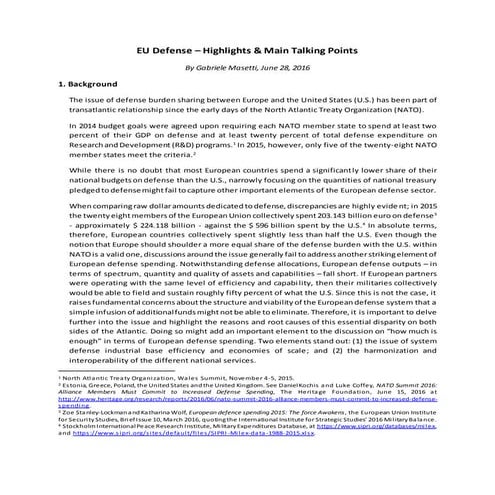 EU Defense Highlights and Main Talking Points