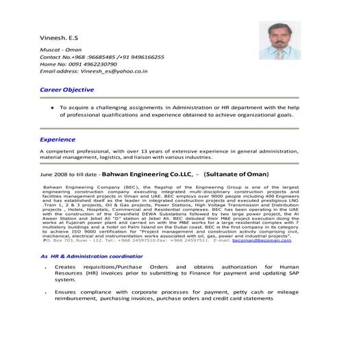 Biodata  of vineesh