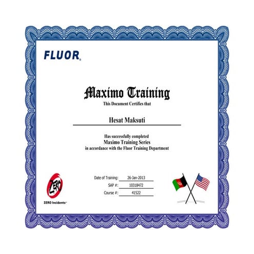 maximo basic CBT Certificate of Completion