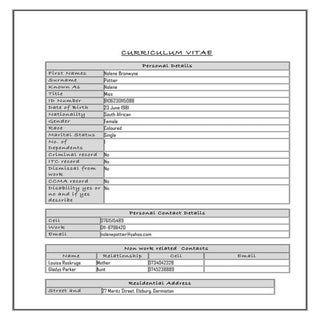 C. V. of Nolene Pottier