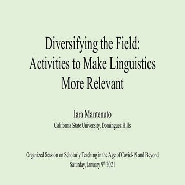 Diversifying the Field: Activities to make linguistics more relevant by Iara ...