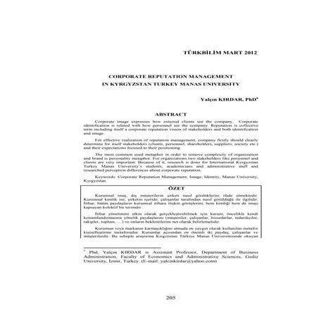 Corporate Reputation Management in Kyrgyzstan Turkey Manas University