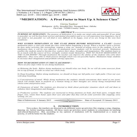 MEDITATION: A Pivot Factor to Start Up A Science Class