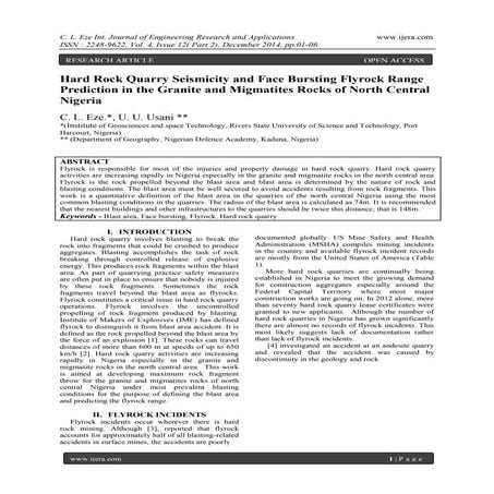 Hard Rock Quarry Seismicity and Face Bursting Flyrock Range Prediction in the...