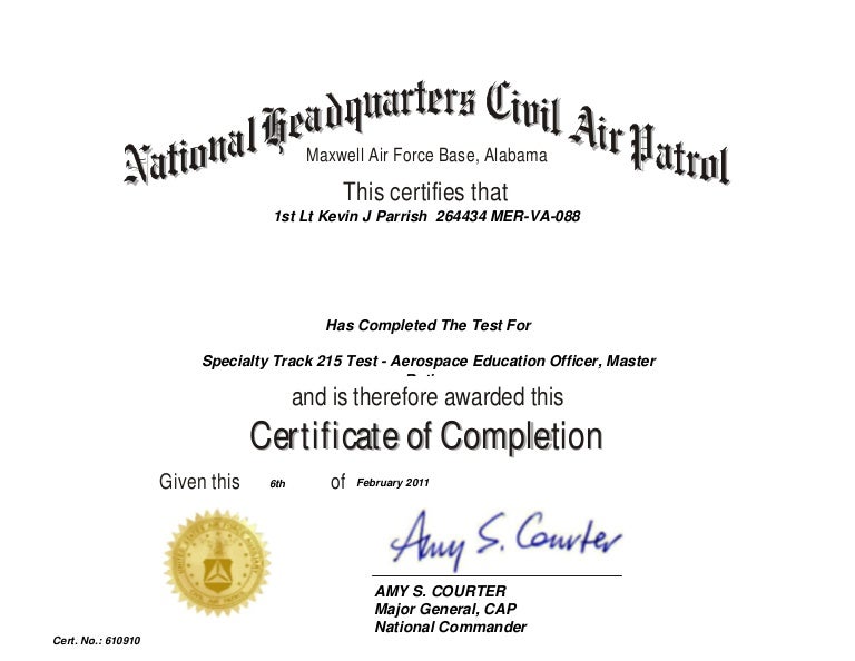 Civil Air Patrol Specialty Track 215 Aerospace Education Officer Mast…