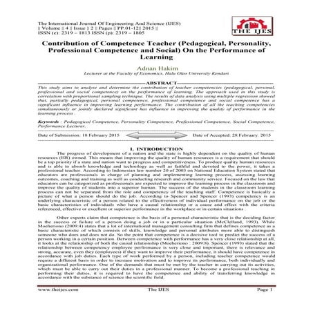 Contribution of Competence Teacher (Pedagogical, Personality, Professional Co...