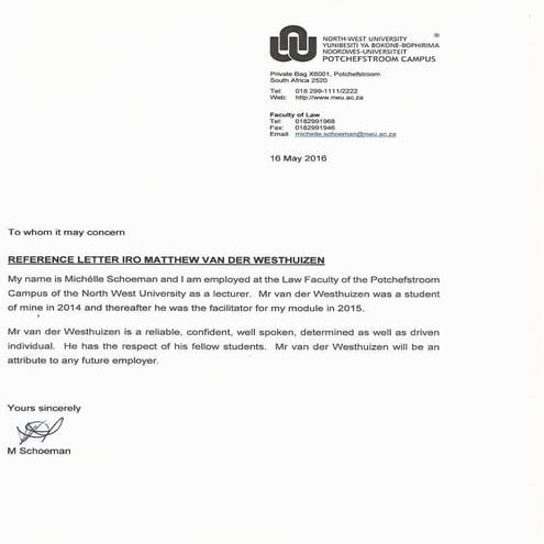 Reference letter - Ms Schoeman | PDF