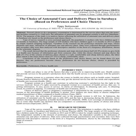 The Choice of Antenatal Care and Delivery Place in Surabaya (Based on Prefere...