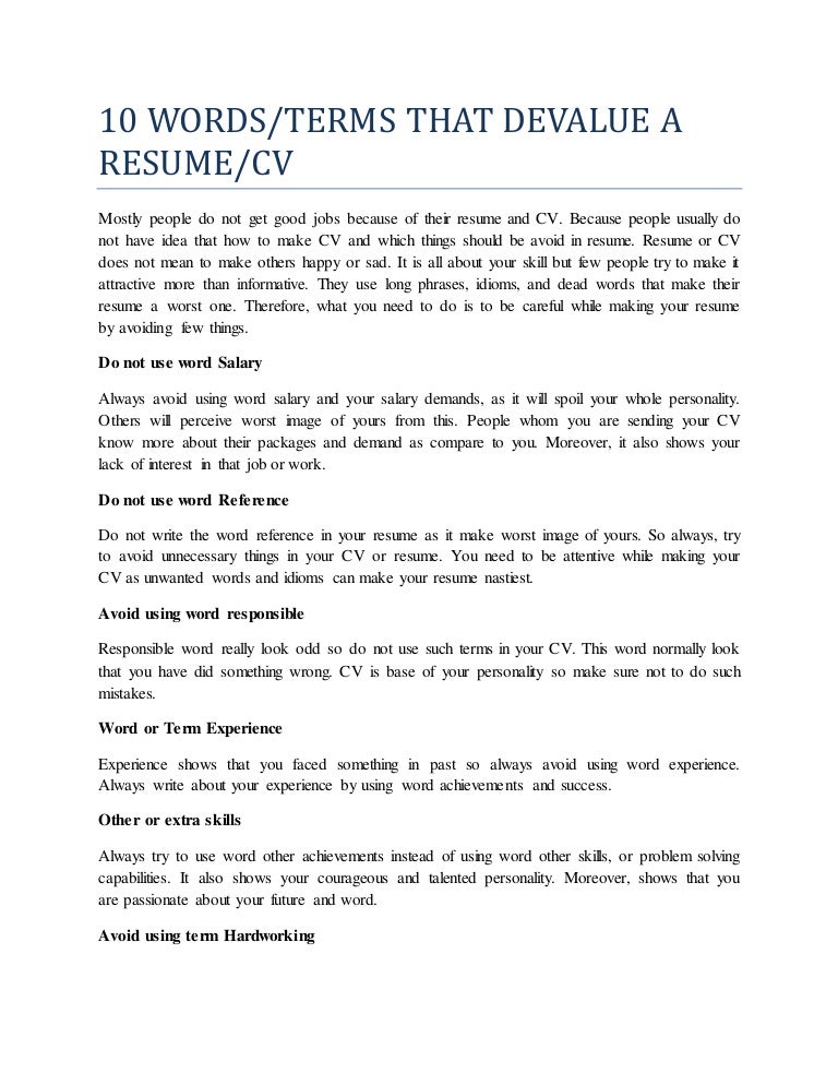 words to avoid on a resumes