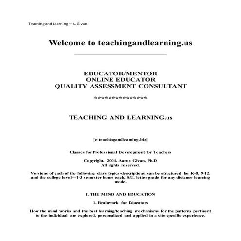 Teaching and Learning--A. Givan