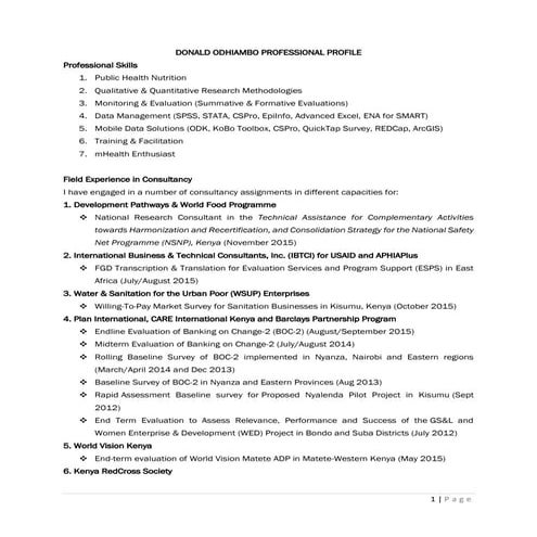 Donald Odhiambo Professional Profile