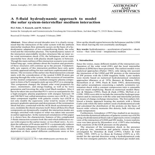 A 5 fluid hydrodynamic approach to model the solar system-interstellar medium...