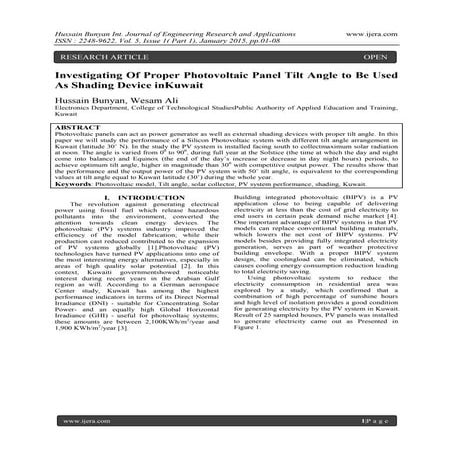 Investigating Of Proper Photovoltaic Panel Tilt Angle to Be Used As Shading D...