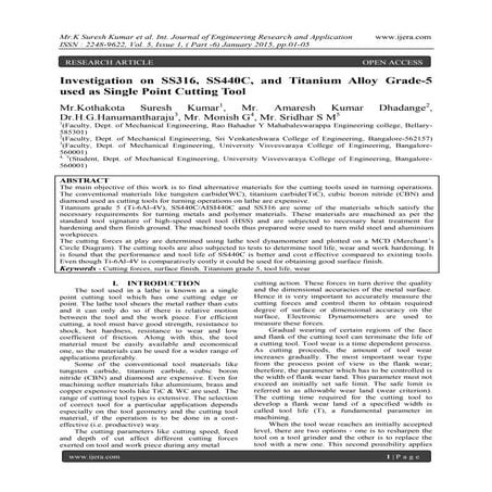 Investigation on SS316, SS440C, and Titanium Alloy Grade-5 used as Single Poi...