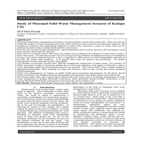 Study of Muncipal Solid Waste Management Scenario of Kadapa City