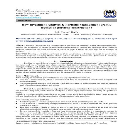 How Investment Analysis & Portfolio Management greatly focuses on portfolio c...