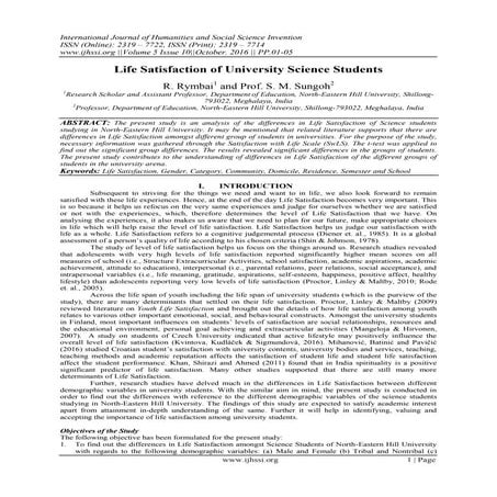 Life Satisfaction of University Science Students