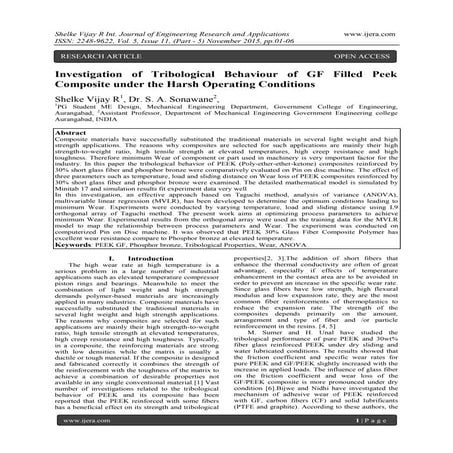 Investigation of Tribological Behaviour of GF Filled Peek Composite under the...