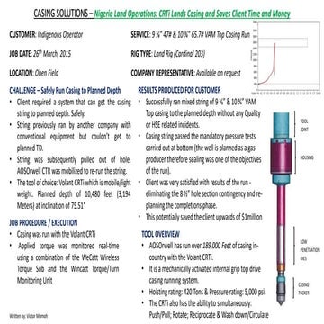 CASING SOLUTIONS_OBEN_FIELD_ | PDF
