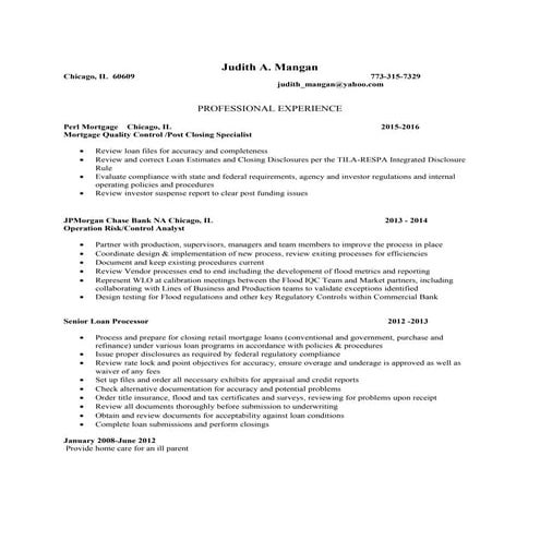 Judith A  Mangan resume