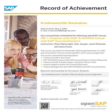 hr finance roa sap