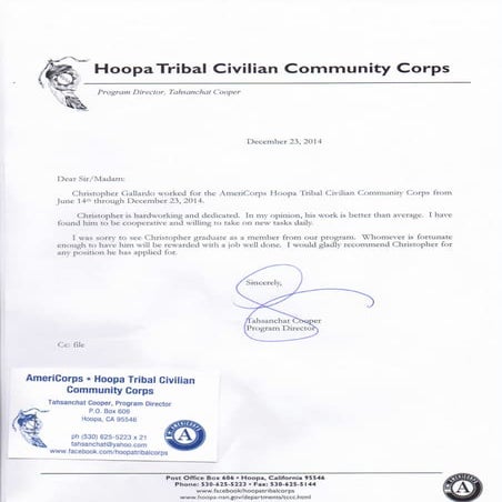 Letter of Recommendation by Tahsanchat Cooper