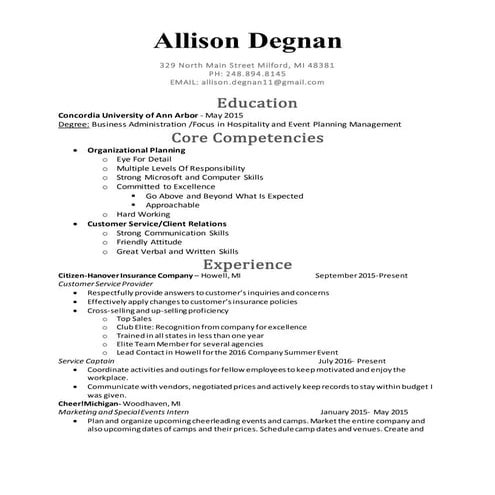 Allison Degnan Updated Resume