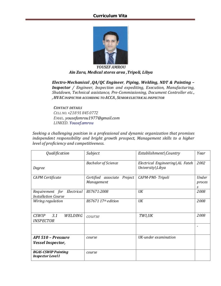 Inspector Electromechanical Engineer Resume Rev 01
