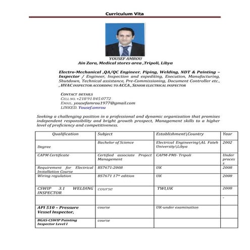 Inspector ,ElectroMechanical  engineer resume rev.01