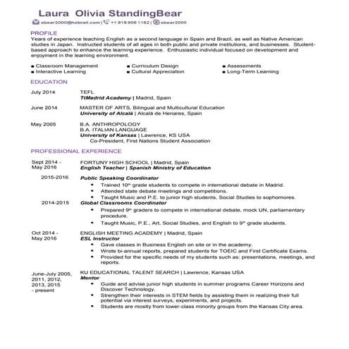 Resume StandingBear 2016