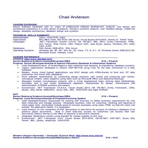 Chad Anderson Technical Resume