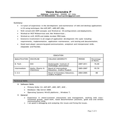 Veera - Infosys - DotNet Devoloper
