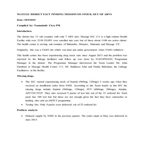 STOCK OUT OF ARVS IN MAYUGE DISTRICT