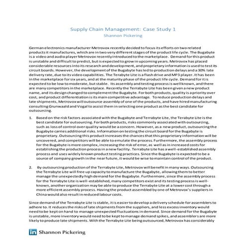 supply chain and logistics- case study 1